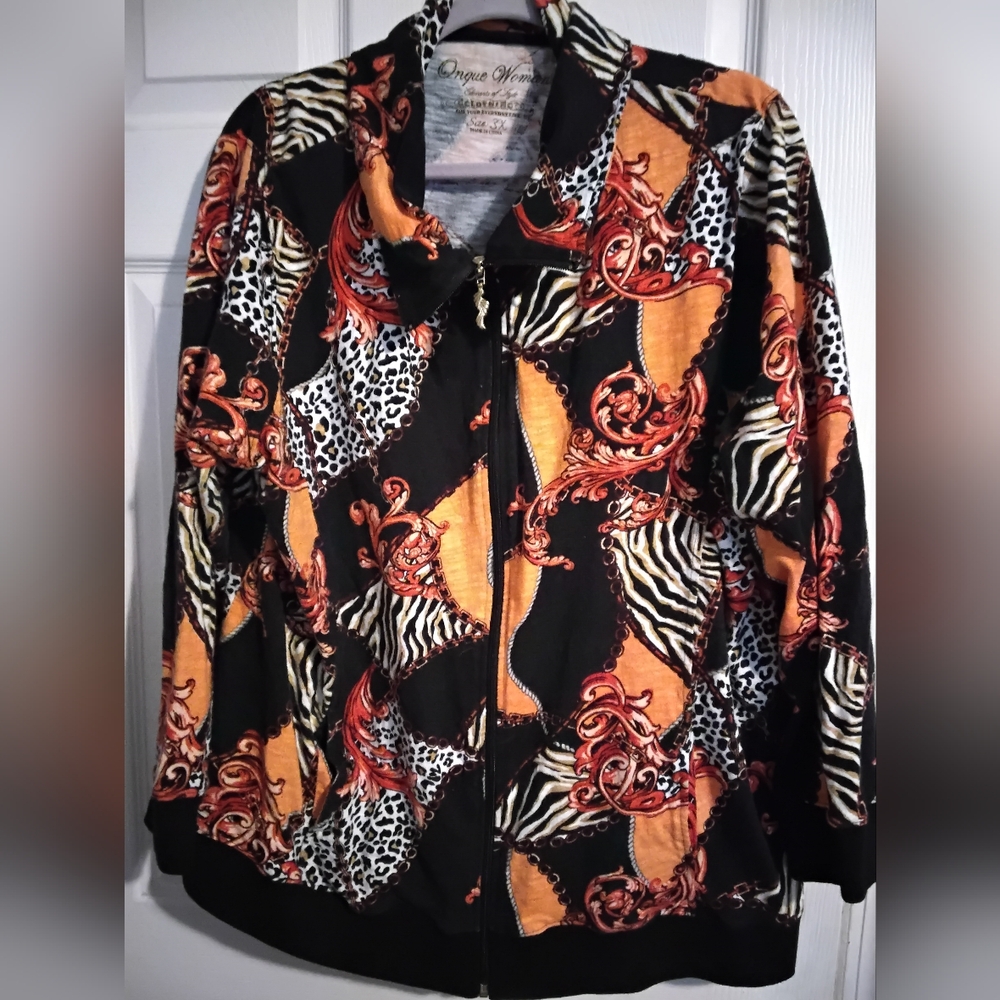 Women's Multicolor Animal Print Jacket Full Zipper Retro, hippie 80's, unique